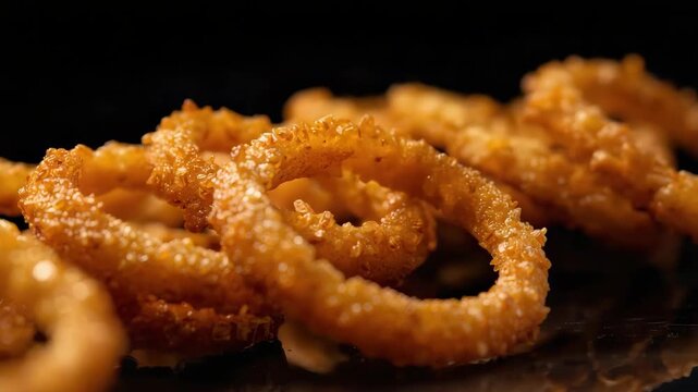 Crispy golden onion ring fried with crunchy breadcrumb coating and warm appetizing texture