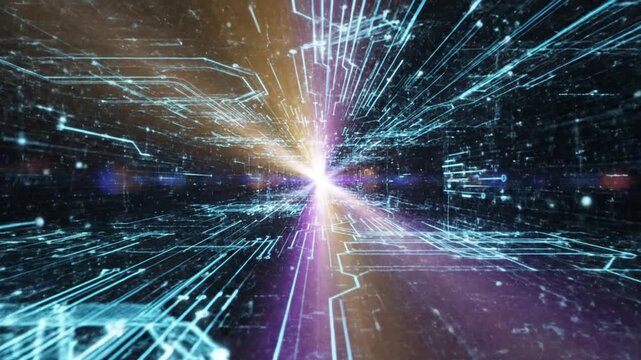 Digital Convergence: A mesmerizing composition of interconnected digital pathways, pulsing with vibrant energy.