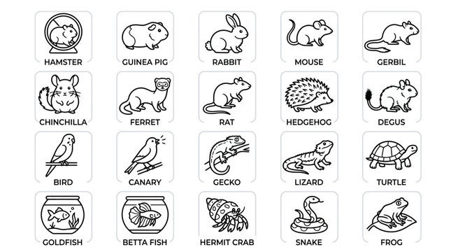 Variety of small cute animals icons.