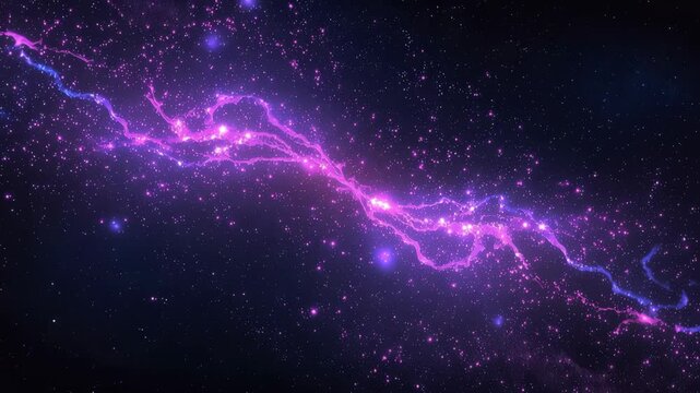 Neon purple lightning nebula streak across starfield cosmic energy glowing particles distant stars