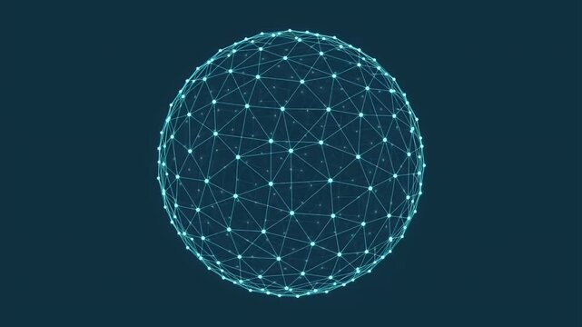 Futuristic blue digital plexus sphere rotating slowly to represent global connectivity and big data technology