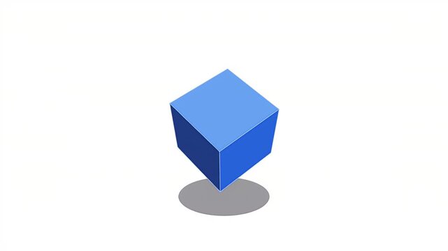 Blue geometric cube rotating in a seamless loop for abstract motion graphics and digital design projects.
