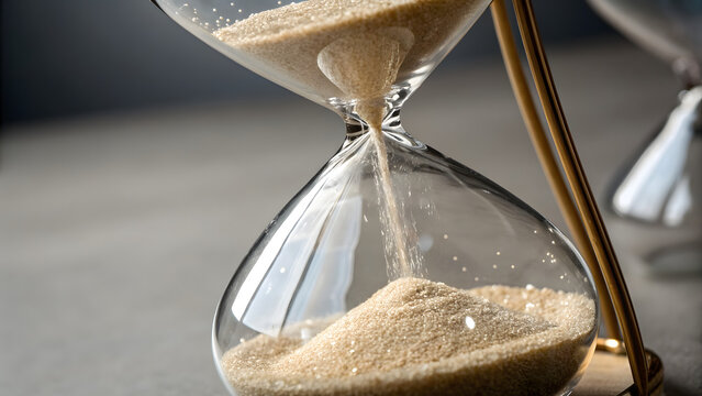 Hourglass macro image of sand falling through the glass