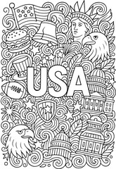 Fototapeta premium United states of america hand drawn vector illustration doodle art line art coloring page for kids