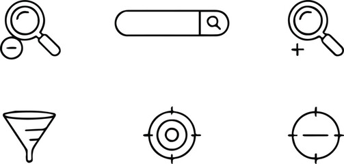 Obraz premium search icons set magnifier search bar zoom filter target ui ux controls