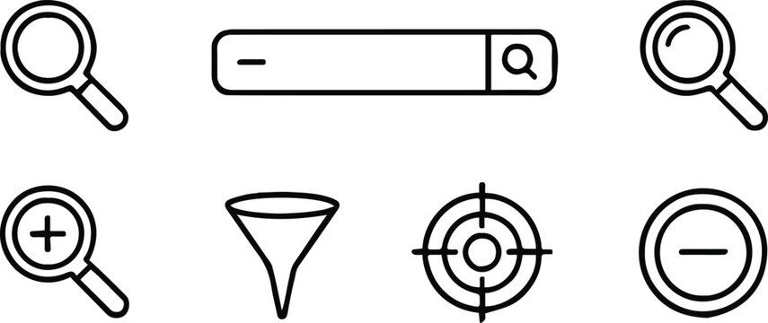 search icons pack magnifying glass zoom in zoom out filter target tools