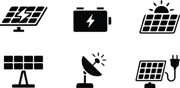 solar pictogram set sun array module cell charger plug electricity