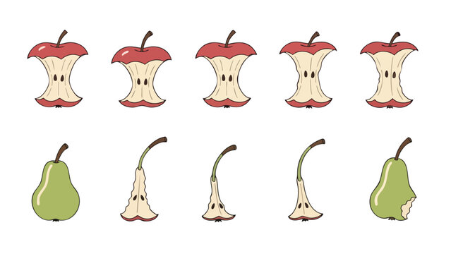 Apple & Pear Stumps & Cores - Food Waste Icons, Healthy Eating Leftovers