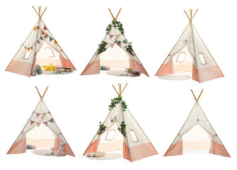 Cute wigwam for children isolated on white, set © New Africa