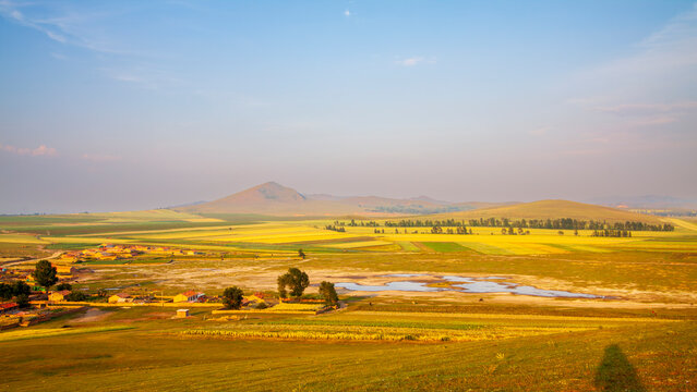 Autumn colorful farmland scenery on Bashang Grassland, Hebei, China