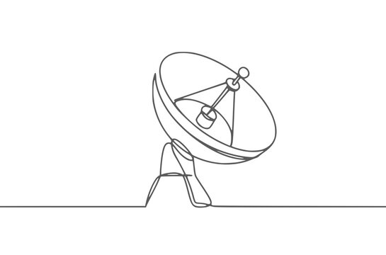 Continuous one line drawing of parabolic antena disc . Satellite disc in simple outline illustration. Editable stroke.