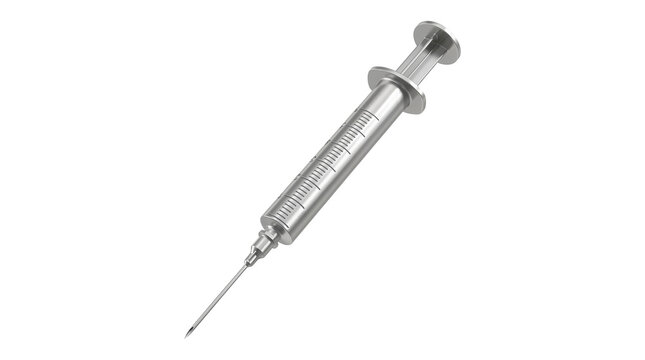 Medical Syringe with Needle Angled View Isolated PNG with Transparent Background