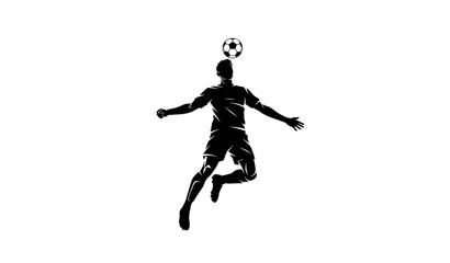 Soccer player mid-air heading ball vector silhouette in bold graphic style for sports and athletic illustrations © MdFaruk