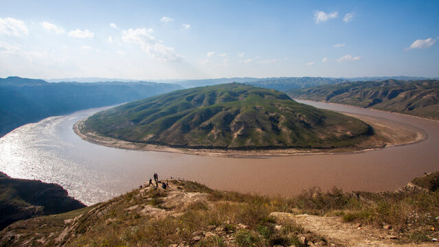 Shilou First Bend of the Yellow River landform panoramic scenery, Shanxi, China