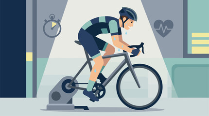 Fototapeta premium This flat design illustration focuses on a cyclist's dedicated training and preparation, essential for success in a race.