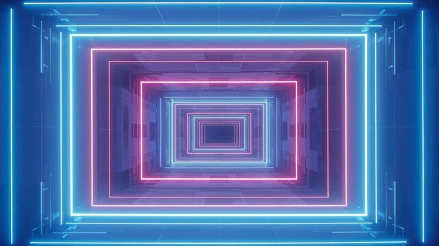 Neon Tunnel of Light: A mesmerizing journey through a futuristic tunnel of vibrant neon rectangles, creating an immersive optical illusion of depth and energy.