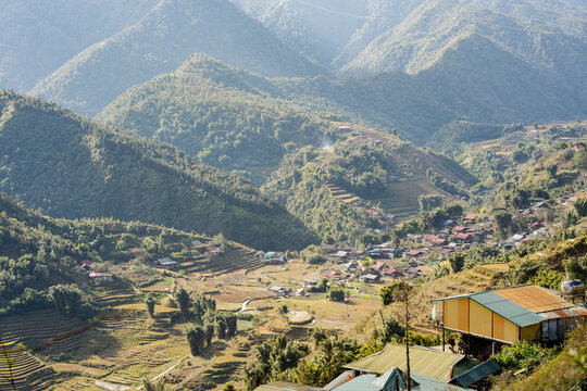a breathtaking wide-angle view of Tam Son Valley (also known as the Quan Ba Heaven's Gate area) in the Ha Giang Province of Northern Vietnam