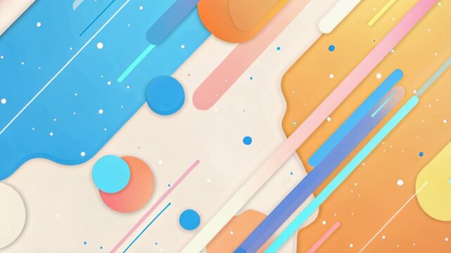 Abstract Geometric Composition: A dynamic composition of vibrant geometric shapes, featuring a playful arrangement of lines, circles, and flowing forms.