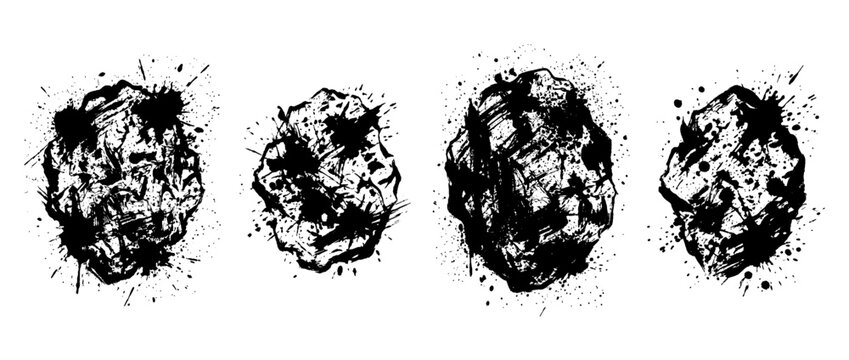 asteroid , Grunge brush distressed paint splatter vector set 