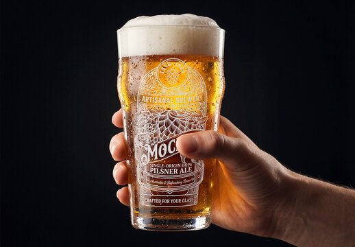 Hand Holding Glass Of Cold Beer Mockup