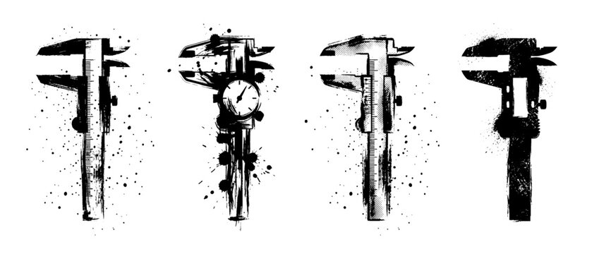 caliper , Grunge brush distressed paint splatter vector set 