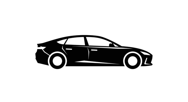 Black sedan car silhouette icon on white background