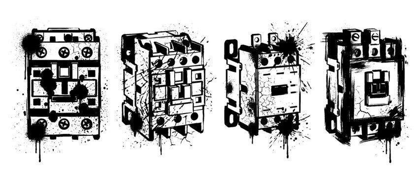contactor , Grunge brush distressed paint splatter vector set 