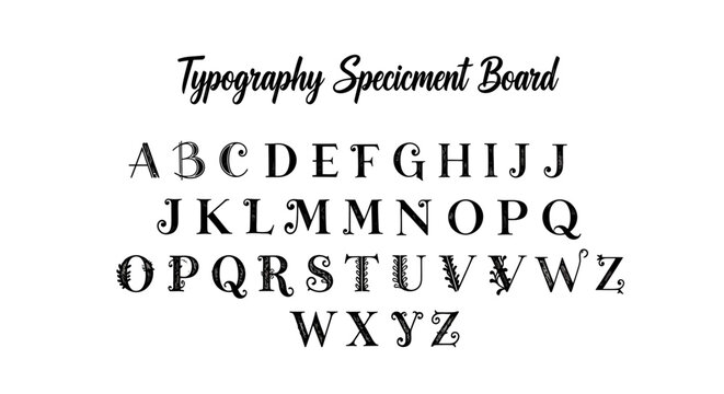 Alphabet Typography Specimen Board Display.