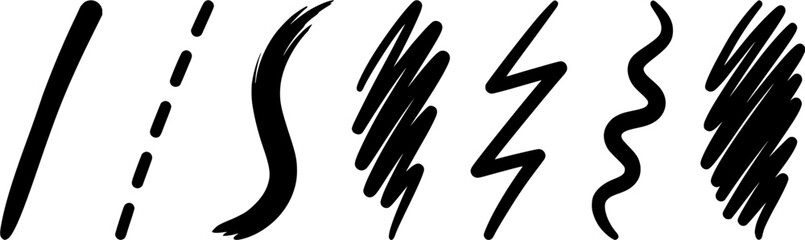 Obraz premium Hand drawn marker lines and scribbles including wavy underlines and zigzag elements offering a versatile graphic resource for highlighting information and adding a unique doodle effect to