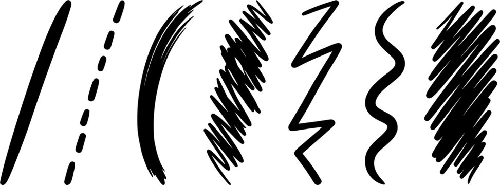 Hand drawn marker lines and scribbles including wavy underlines and zigzag elements offering a versatile graphic resource for highlighting information and adding a unique doodle effect to