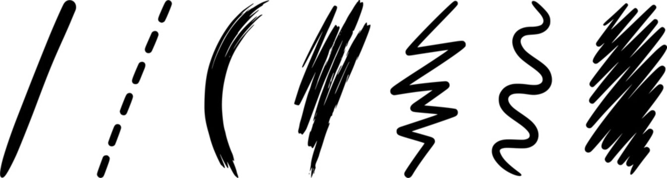 Hand drawn marker lines and scribbles including wavy underlines and zigzag elements offering a versatile graphic resource for highlighting information and adding a unique doodle effect to
