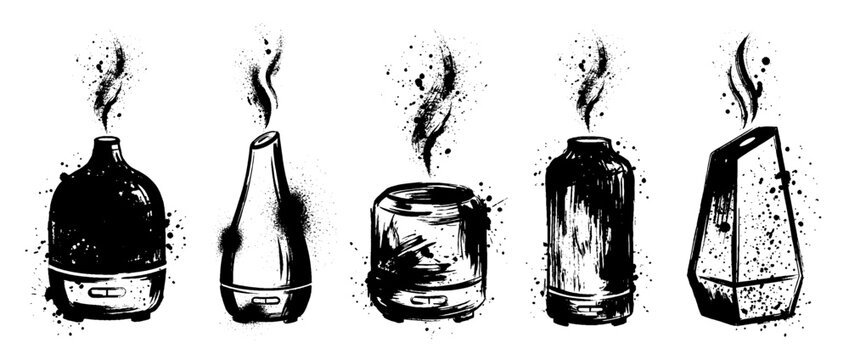 essential oil diffuser , Grunge brush distressed paint splatter vector set 
