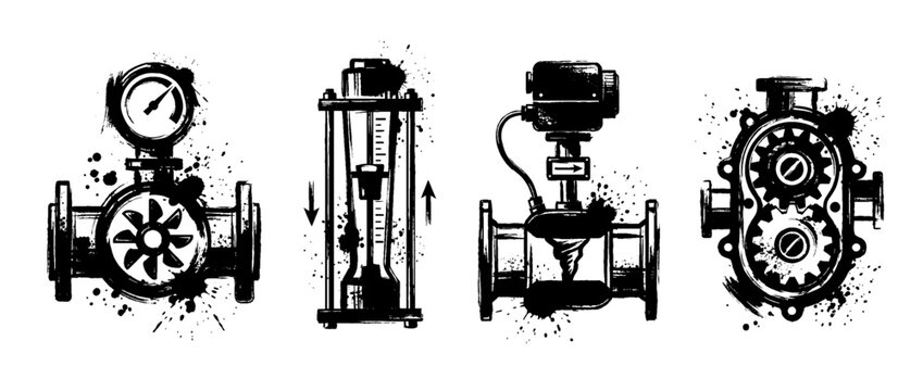 flow meter , Grunge brush distressed paint splatter vector set 