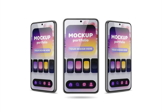 Smartphone Trio Display Screen Mockup