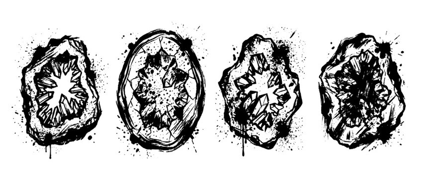 geode , Grunge brush distressed paint splatter vector set 