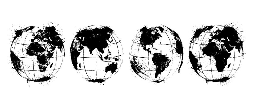 globe , Grunge brush distressed paint splatter vector set 