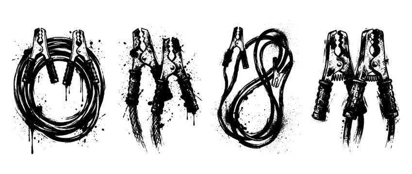 jumper cables , Grunge brush distressed paint splatter vector set 