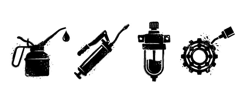 lubricator , Grunge brush distressed paint splatter vector set 
