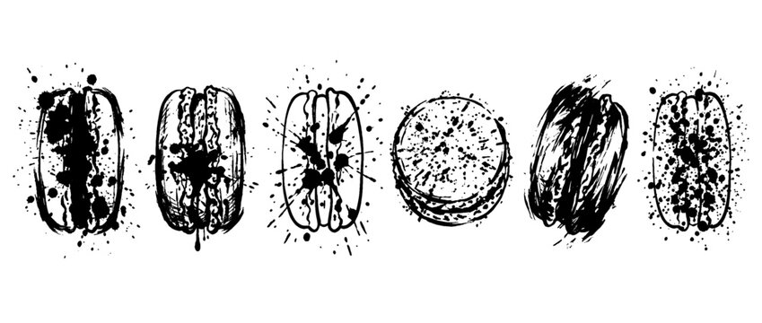 macaron , Grunge brush distressed paint splatter vector set 