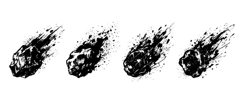 meteor , Grunge brush distressed paint splatter vector set 