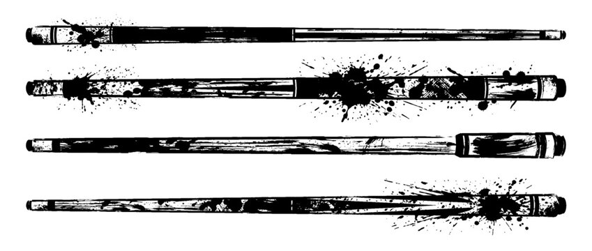 pool cue , Grunge brush distressed paint splatter vector set 