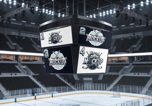 An Arena Center Hung Video Board Mockup