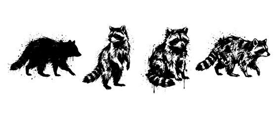 Naklejka premium raccoon , Grunge brush distressed paint splatter vector set 