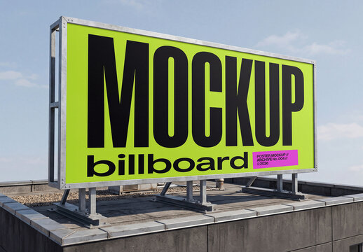 Billboard Outdoors On A Rooftop Mockup