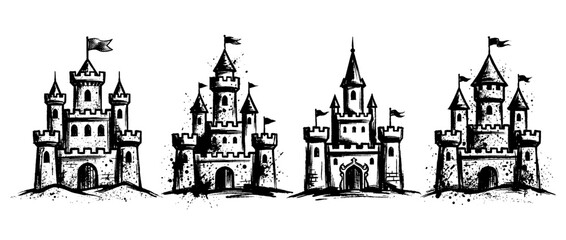 Fototapeta premium sandcastle , Grunge brush distressed paint splatter vector set 