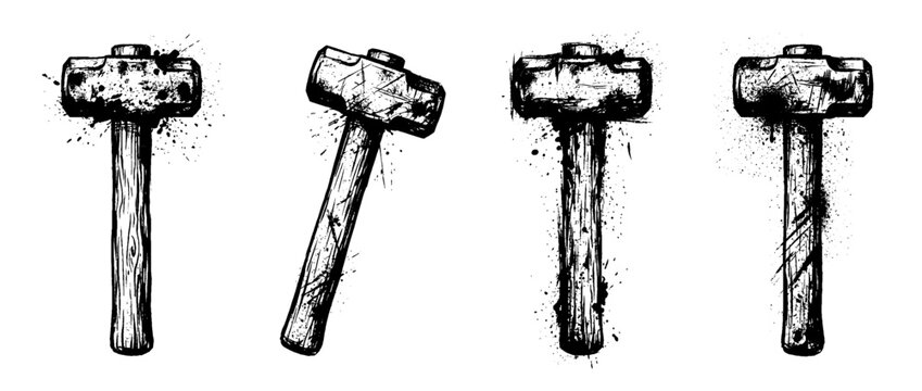 sledgehammer , Grunge brush distressed paint splatter vector set 