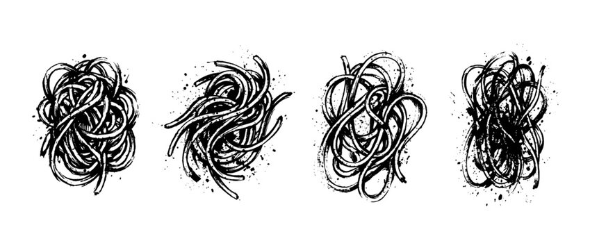 spaghetti , Grunge brush distressed paint splatter vector set 