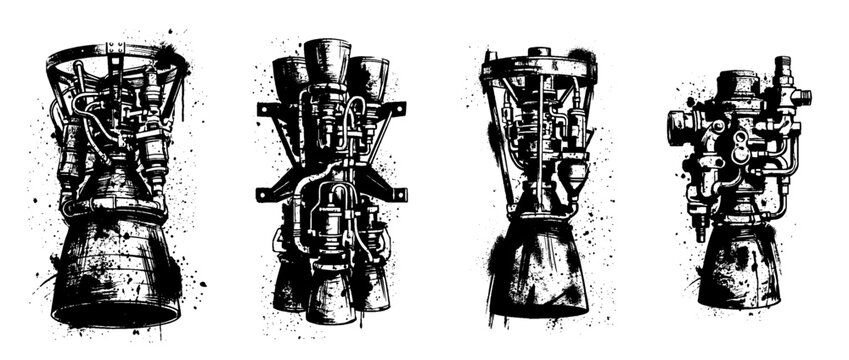 spacecraft thruster , Grunge brush distressed paint splatter vector set 