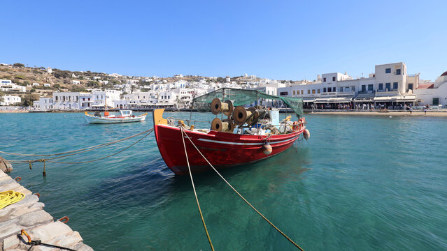 Fishing boat moored in Mykenos harbor
