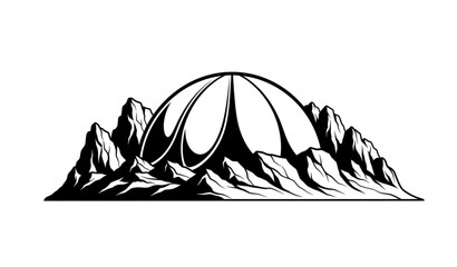 Black and white dome structure vector illustration with rocky terrain for architectural and landscape design © MdFaruk
